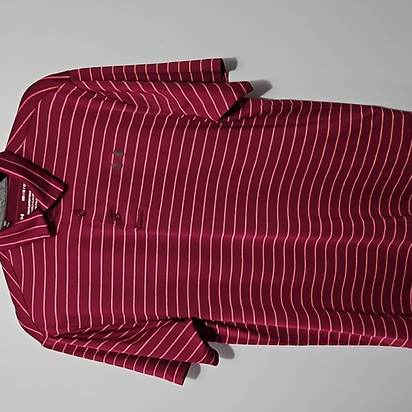Under Armour The Playoff Polo Short Sleeve Maroon & Pink Stripe Size M #M-158 - Picture 1 of 9